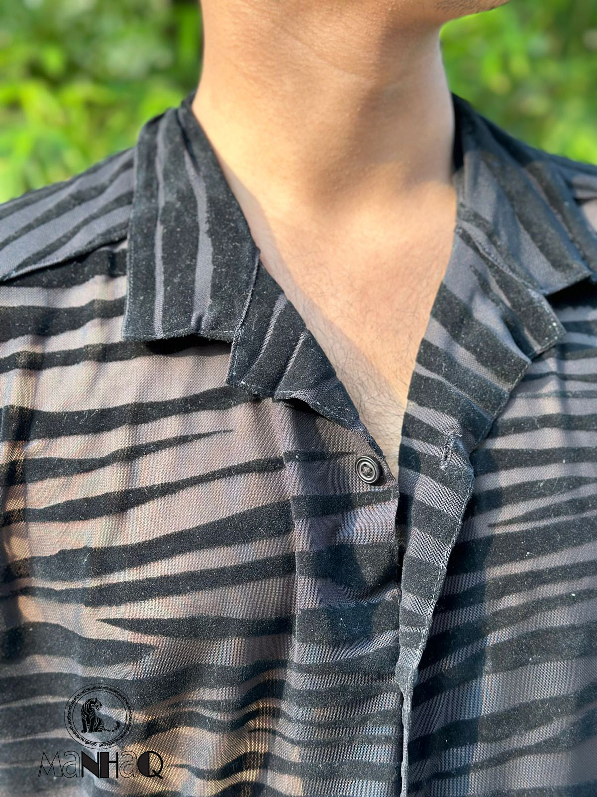 Short Sleeve cuban Collar transparent black shirt