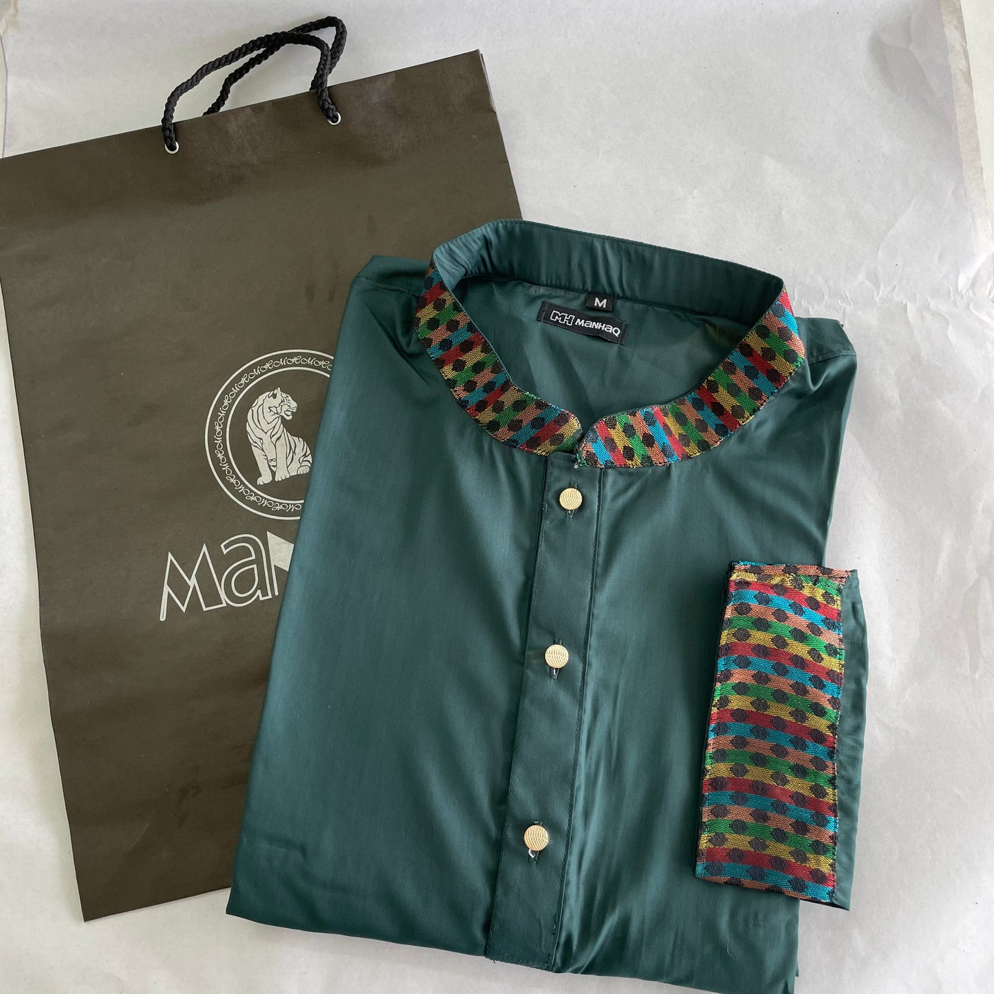 Contrast Collar and cuff Chic Panjabi