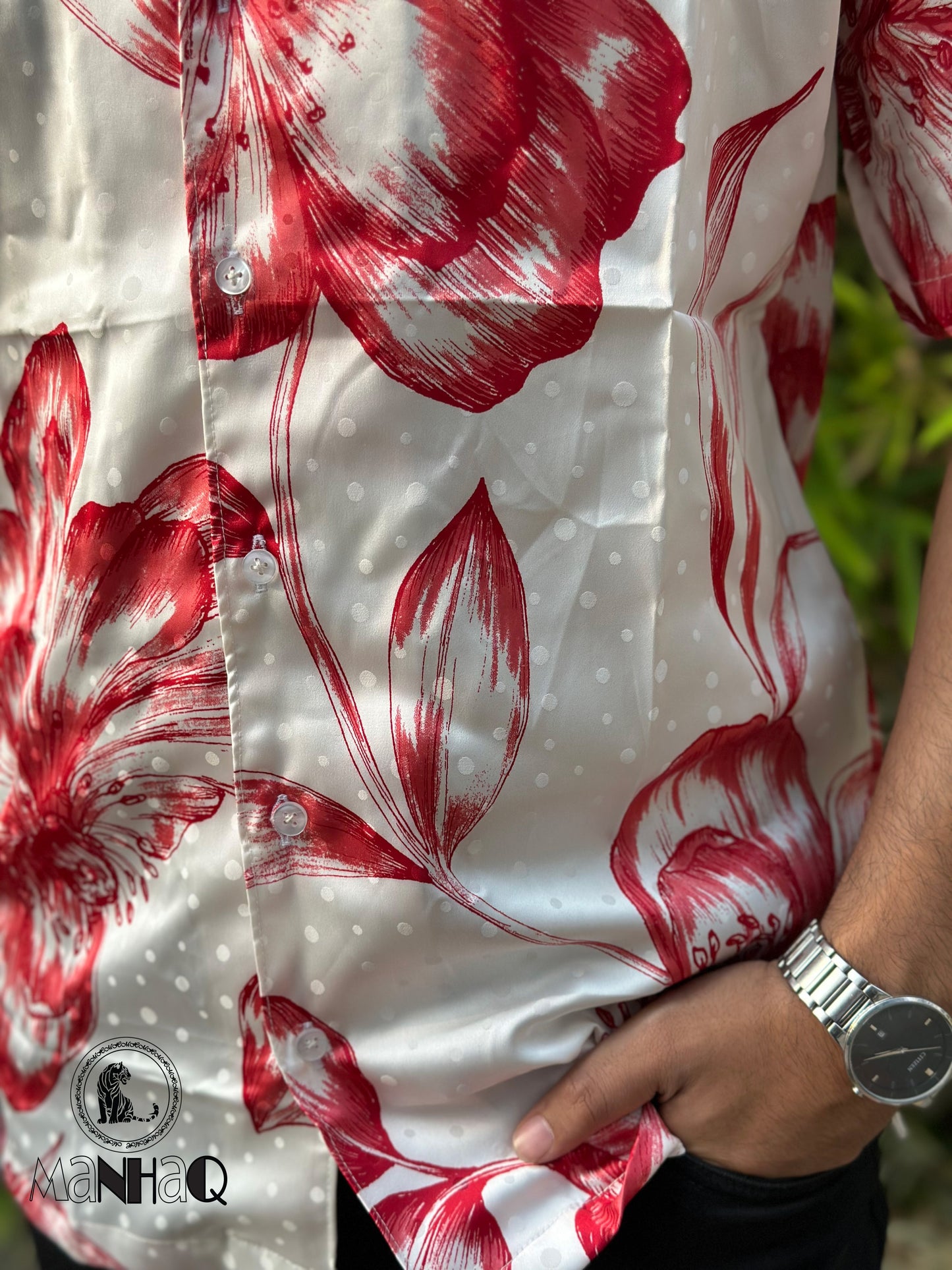 Short sleeve Bloom to room silk Cuban collar Shirt