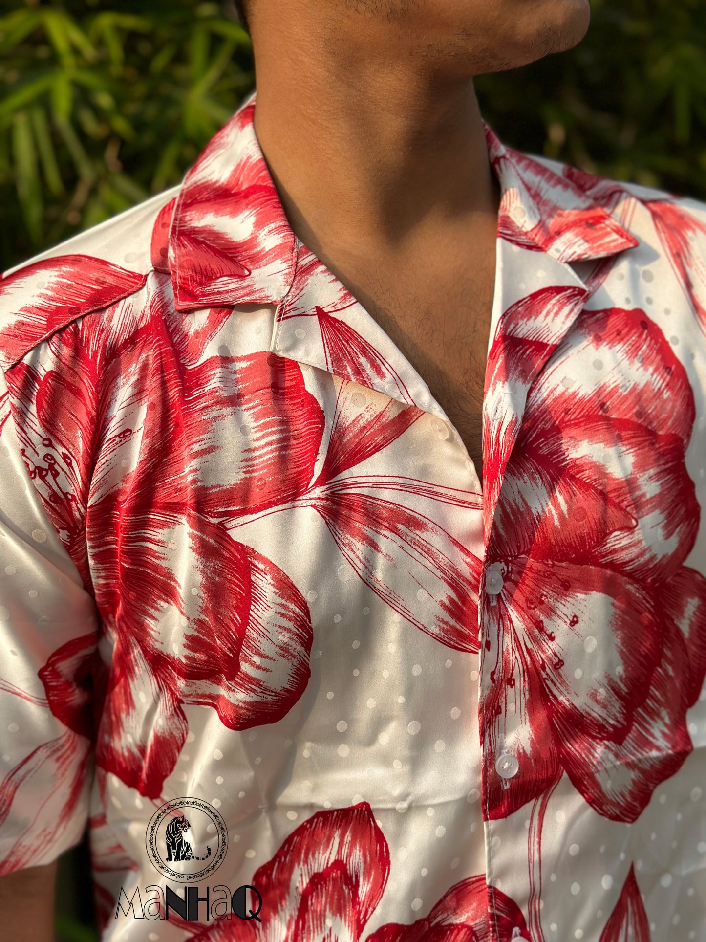 Short sleeve Bloom to room silk Cuban collar Shirt