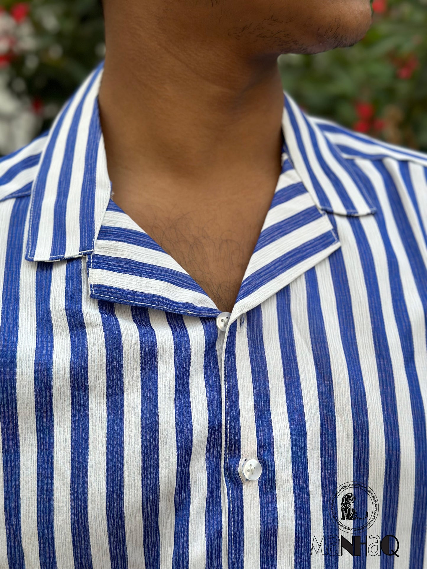 W&B Stripe cuban collar Half Sleeve Shirt
