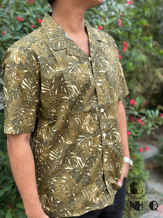 Leaf print Cuban Collar Shirt