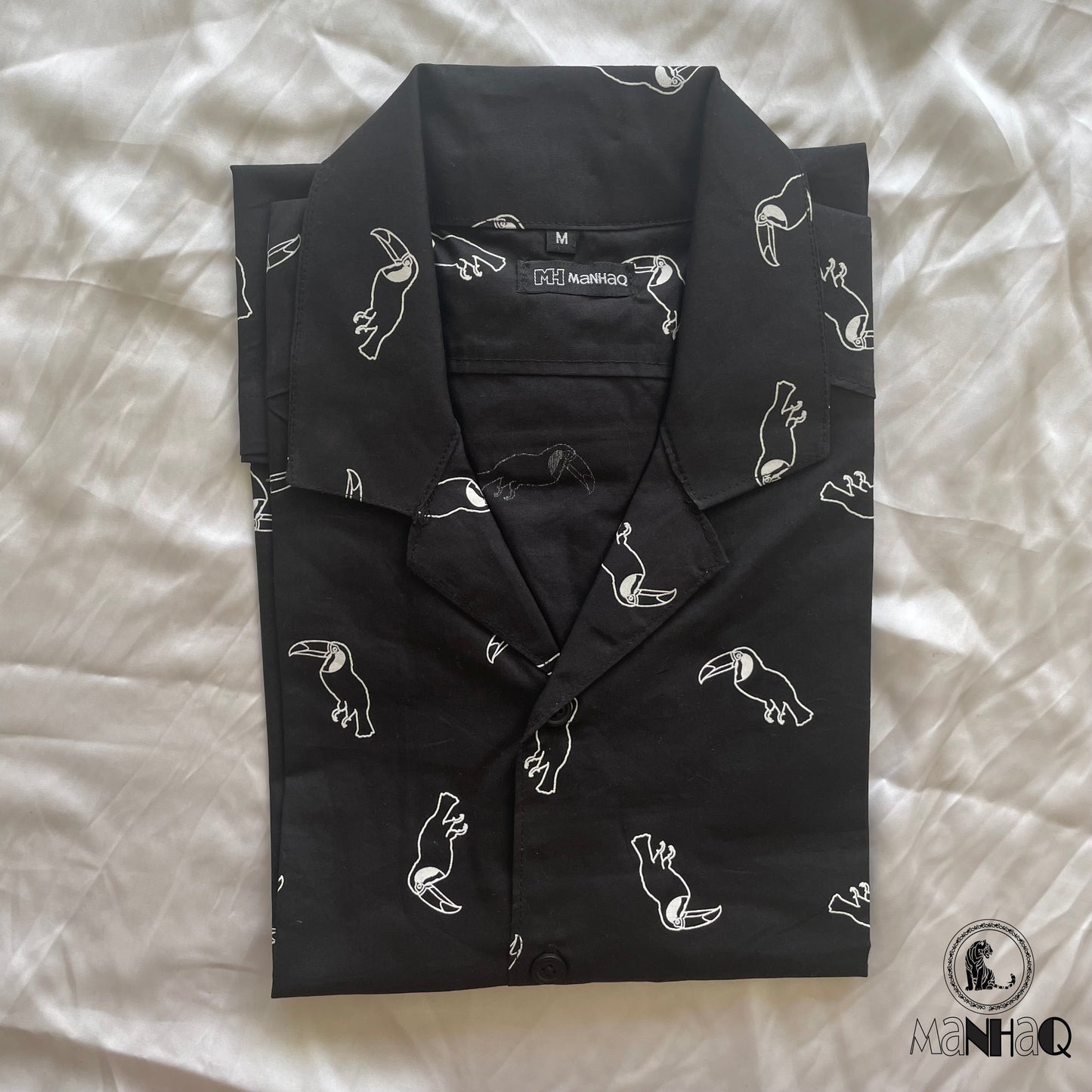 Bird print Cuban collar Half sleeve Shirt