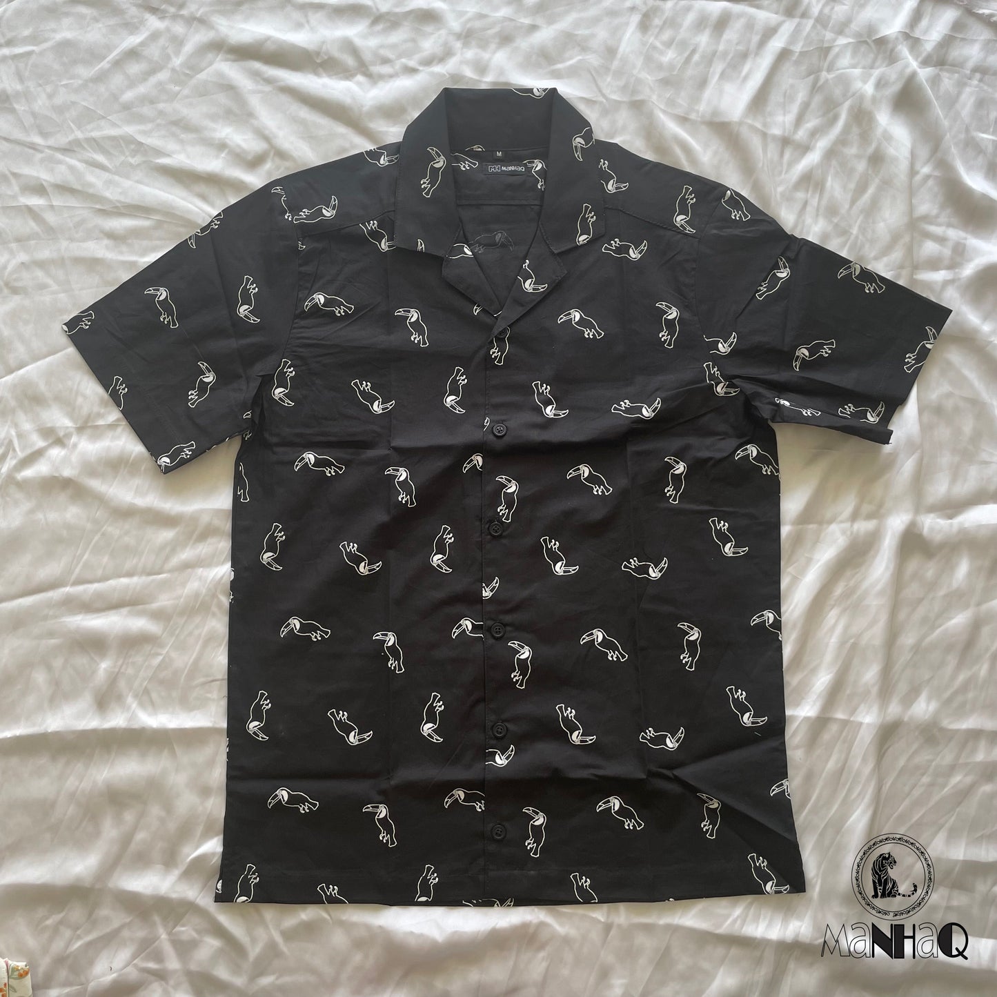 Bird print Cuban collar Half sleeve Shirt