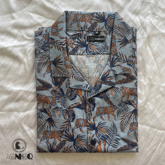 Jungle print Cuban collar Half sleeve Shirt